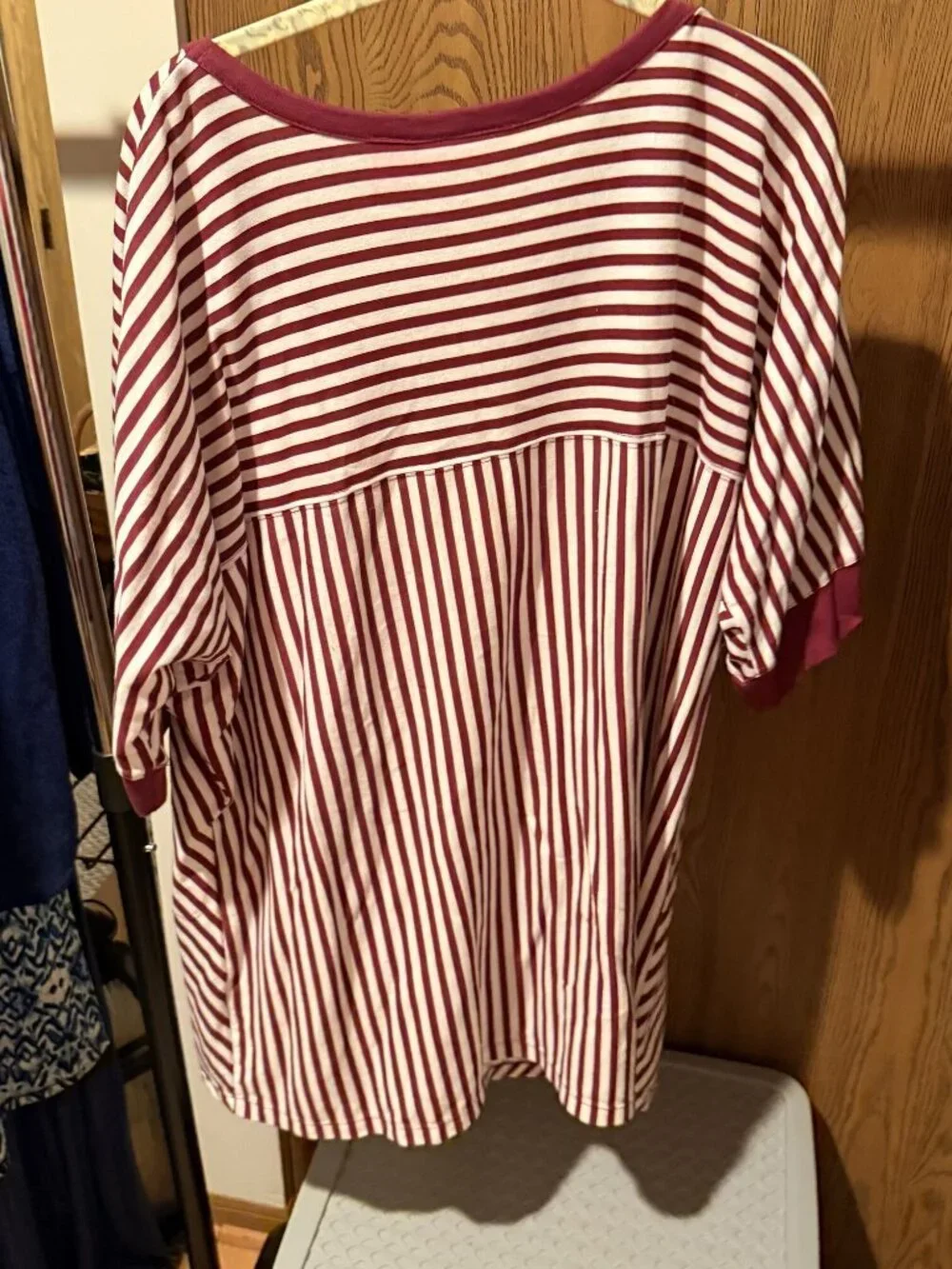 Woman Within 1X Burgundy Striped Tunic Top